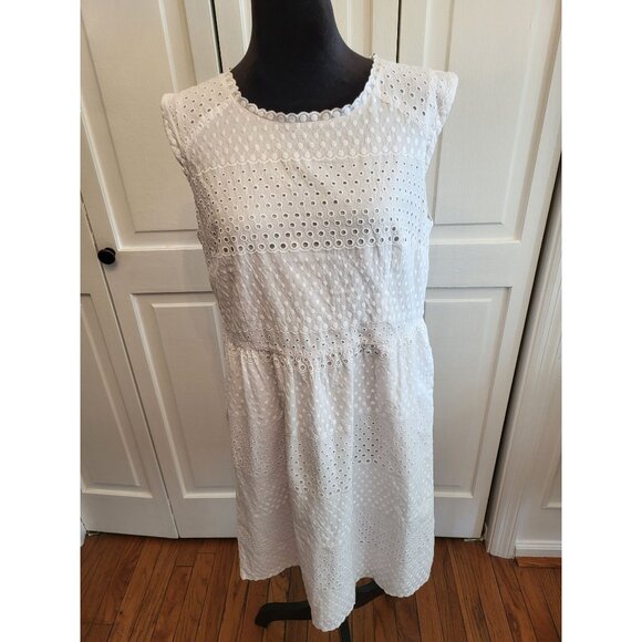 White Eyelet Tank Sheath Dress Sz 8 Preppy Cottage Coastal Beach Old Money - Picture 1 of 6